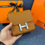 Hermes Constance Compact Wallet Togo Leather Palladium Hardware In Brown