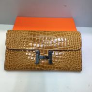 Hermes Constance Wallet Alligator Leather Palladium Hardware In Brown