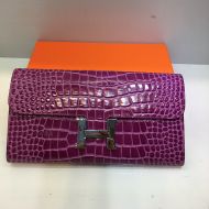 Hermes Constance Wallet Alligator Leather Palladium Hardware In Purple