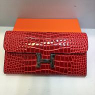 Hermes Constance Wallet Alligator Leather Palladium Hardware In Red