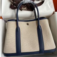 Hermes Garden Party Bag Canvas Palladium Hardware In Navy Blue