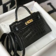 Hermes Kelly II Mini Bag Alligator Leather Gold Hardware In Black