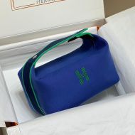 Hermes Trousse Bride-A-Brac Case Canvas Palladium Hardware In Navy Blue