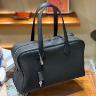 Hermes Victoria Travel Bag Clemence Leather Palladium Hardware In Black