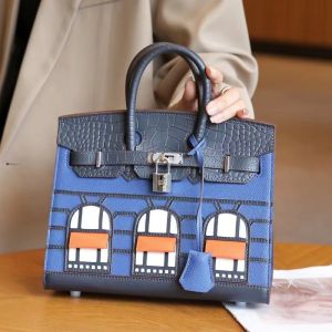 Hermes Birkin Faubourg Bag Alligator & Epsom Leather Palladium Hardware In Blue