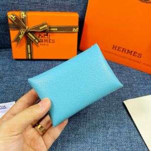 Hermes Calvi Card Holder Epsom Leather Gold Hardware In Sky Blue