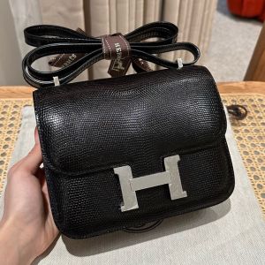 Hermes Constance Bag Lizard Leather Palladium Hardware In Black