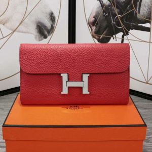 Hermes Constance Wallet Epsom Leather Palladium Hardware In Red