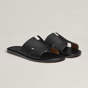 Hermes Izmir Slides Men Calfskin In Black