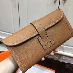 Hermes Jige Elan Clutch Epsom Leather In Khaki