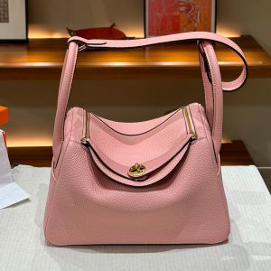 Hermes Lindy Bag Clemence Leather Gold Hardware In Cherry