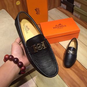 Hermes Loafers Men Togo Leather In Black