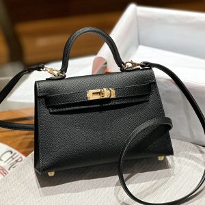 Hermes Kelly II Mini Bag Epsom Leather Gold Hardware In Black