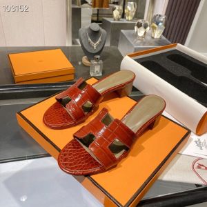 Hermes Oasis Slides Women Alligator Leather In Red