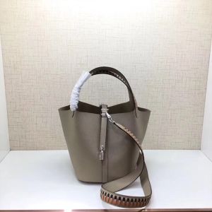 Hermes Picotin Lock Bag Tressage Epsom Leather Palladium Hardware In Grey