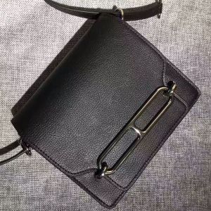 Hermes Roulis Bag Calfskin Leather Palladium Hardware In Black