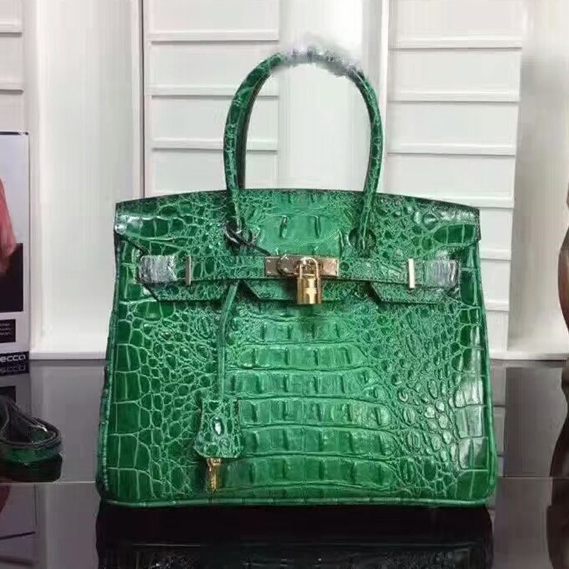 Hermes Birkin Bag Crocodile Leather Gold Hardware In Green