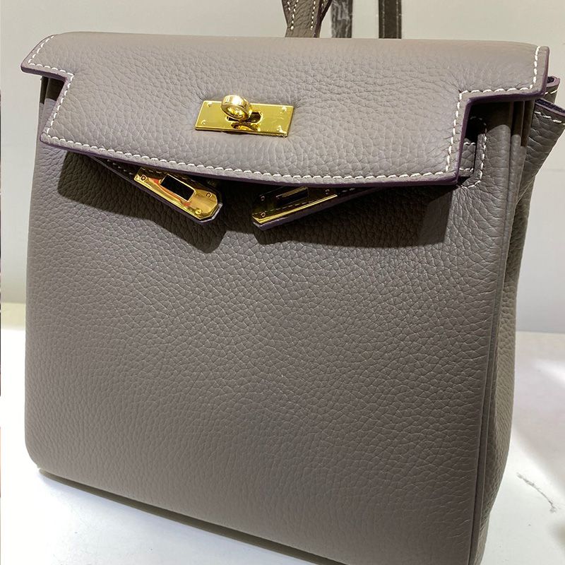 Hermes Kelly Ado Backpack Clemence Leather Gold Hardware In Grey