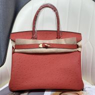 Hermes Birkin Bag Ostrich Leather Gold Hardware In Red