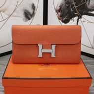 Hermes Constance Wallet Epsom Leather Palladium Hardware In Orange