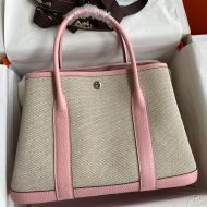 Hermes Garden Party Bag Canvas Palladium Hardware In Pink