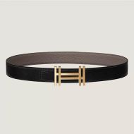 Hermes H Au Carre 32 Reversible Belt Leather In Black/Grey