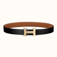 Hermes H Gourmette 38 Reversible Belt Leather In Black/Brown