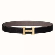 Hermes H Gourmette 38 Reversible Belt Leather In Black/Grey