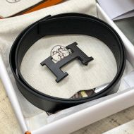 Hermes H Logo 38 Reversible Belt Calfskin In Black