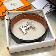 Hermes H Logo 38 Reversible Belt Calfskin In Khaki/Black