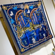 Hermes Harnais De Coeur Scarf 90 In Navy Blue