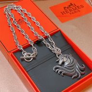 Hermes Horse Head Pendant Necklace Silver