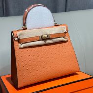 Hermes Kelly Bag Ostrich Leather Gold Hardware In Brown