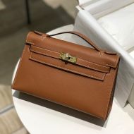 Hermes Kelly Pochette Swift Leather Gold Hardware In Brown