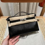 Hermes Kelly Pochette Lizard Leather Palladium Hardware In Black