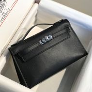 Hermes Kelly Pochette Swift Leather Palladium Hardware In Black