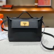 Hermes Mini 24/24 Bag Evercolor/Swift Leather Gold Hardware In Black