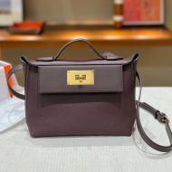 Hermes Mini 24/24 Bag Evercolor/Swift Leather Gold Hardware In Burgundy