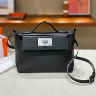 Hermes Mini 24/24 Bag Evercolor/Swift Leather Palladium Hardware In Black