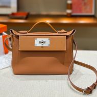 Hermes Mini 24/24 Bag Evercolor/Swift Leather Palladium Hardware In Brown