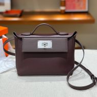 Hermes Mini 24/24 Bag Evercolor/Swift Leather Palladium Hardware In Burgundy