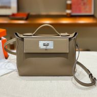 Hermes Mini 24/24 Bag Evercolor/Swift Leather Palladium Hardware In Khaki