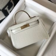 Hermes Kelly II Mini Bag Alligator Leather Gold Hardware In White