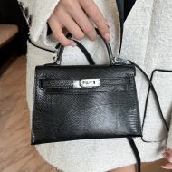 Hermes Mini Kelly II Bag Lizard Leather Palladium hardware In Black