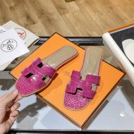 Hermes Oran Slides Women Alligator Leather In Rose