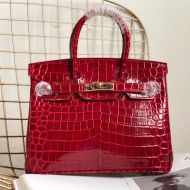 Hermes Birkin Bag Alligator Leather Gold Hardware In Burgundy