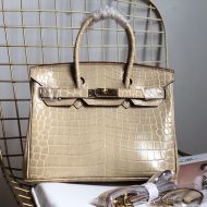 Hermes Birkin Bag Alligator Leather Gold Hardware In Grey