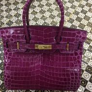 Hermes Birkin Bag Alligator Leather Gold Hardware In Purple