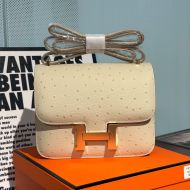 Hermes Constance Bag Ostrich Leather Gold Hardware In White