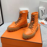 Hermes Fresh Ankle Boots Women Calfskin and Parachute with Logo Emblem In Orange